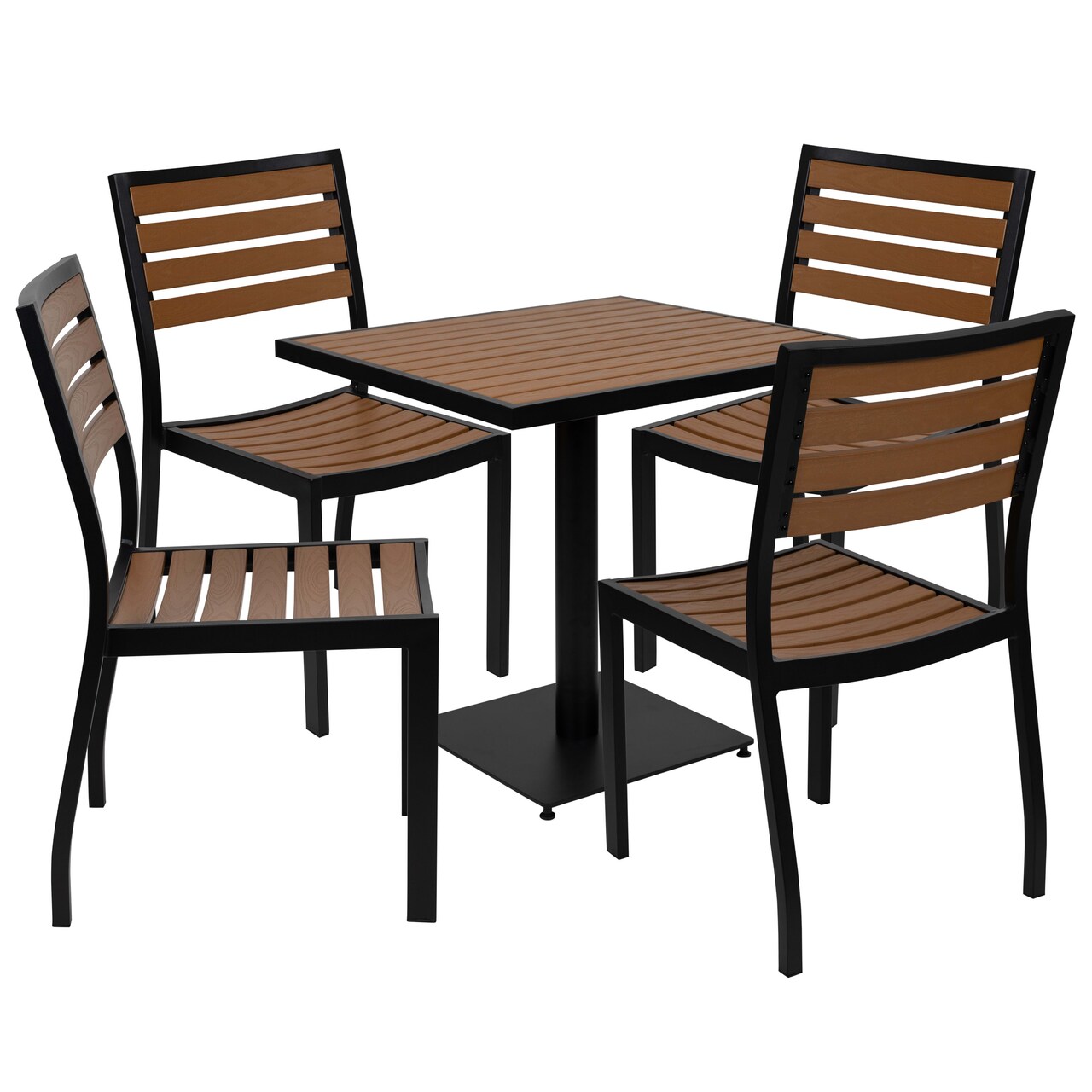 Merrick Lane Kersey 5 Piece Patio Table and Chairs Set Faux Wood And Metal Indoor/Outdoor Table and Chairs with All-Weather Purpose